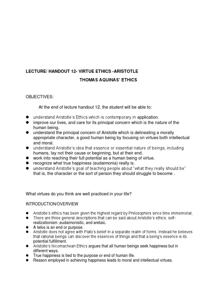 Virtue Ethics Aristotle Pdf Virtue Happiness