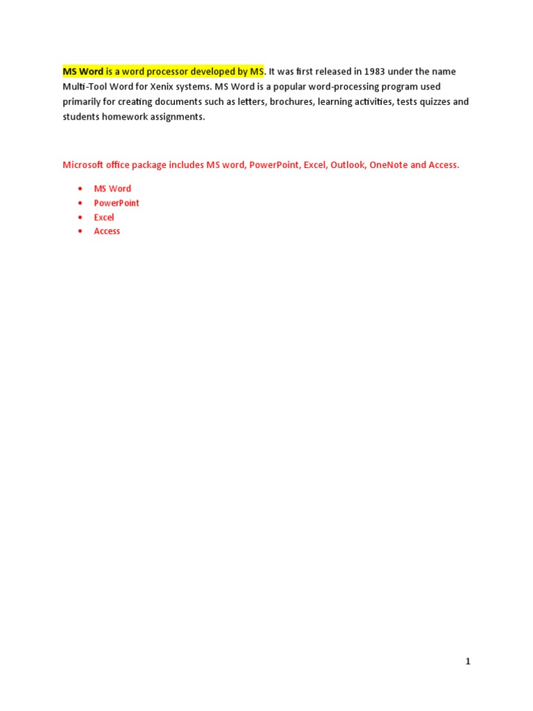 MS Word Is A Word Processor Developed by MS | PDF