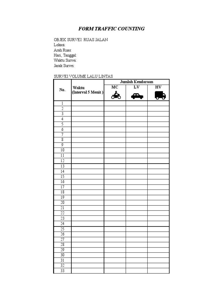 Formulir Traffic Counting PRT PDF