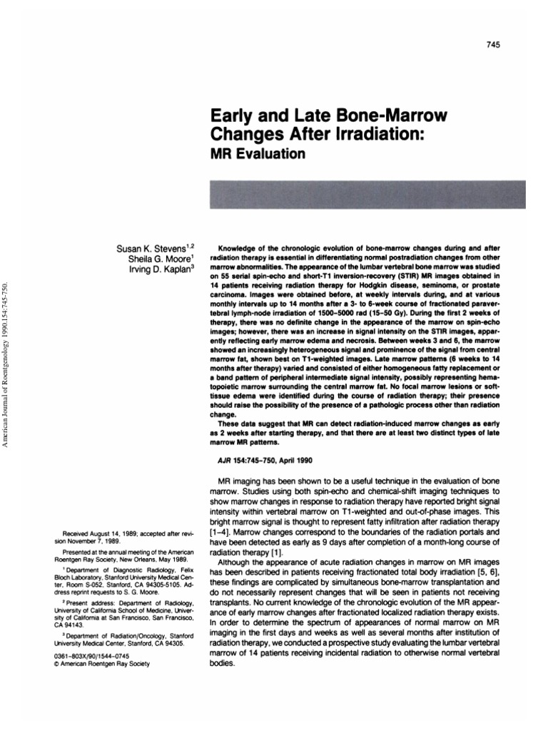 Early and Late Bone Marrow Changes After Irradiation: MR Evaluation