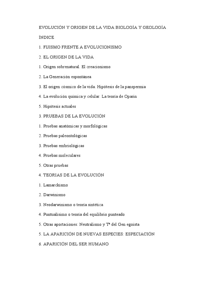 Evolución y Origen de La Vida Biología y Geología | PDF | Evolución ...