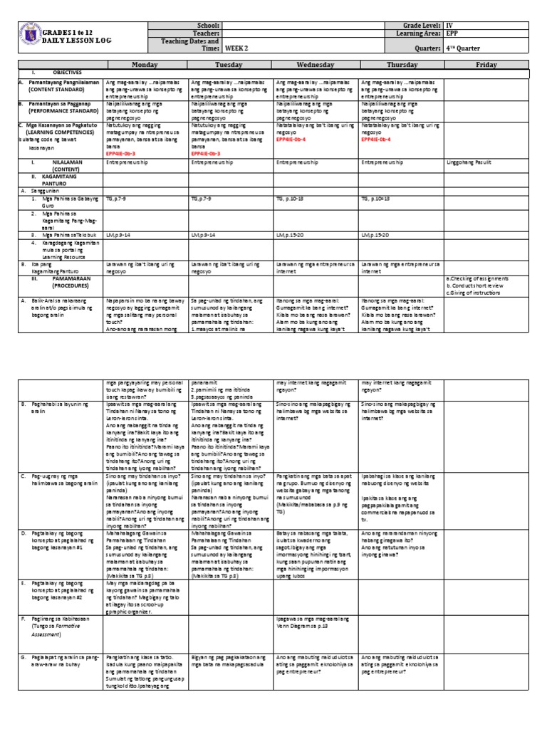 Grade 4 Dll Epp 4 Q4 Week 2 Pdf