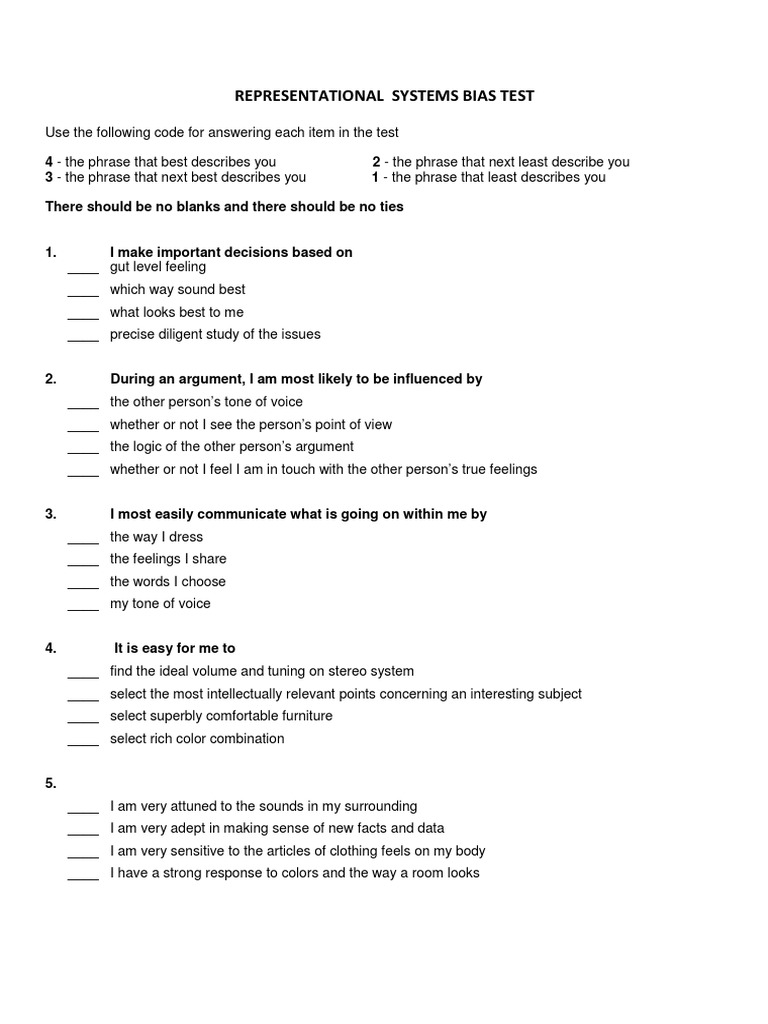 Representational Systems Bias Test | PDF