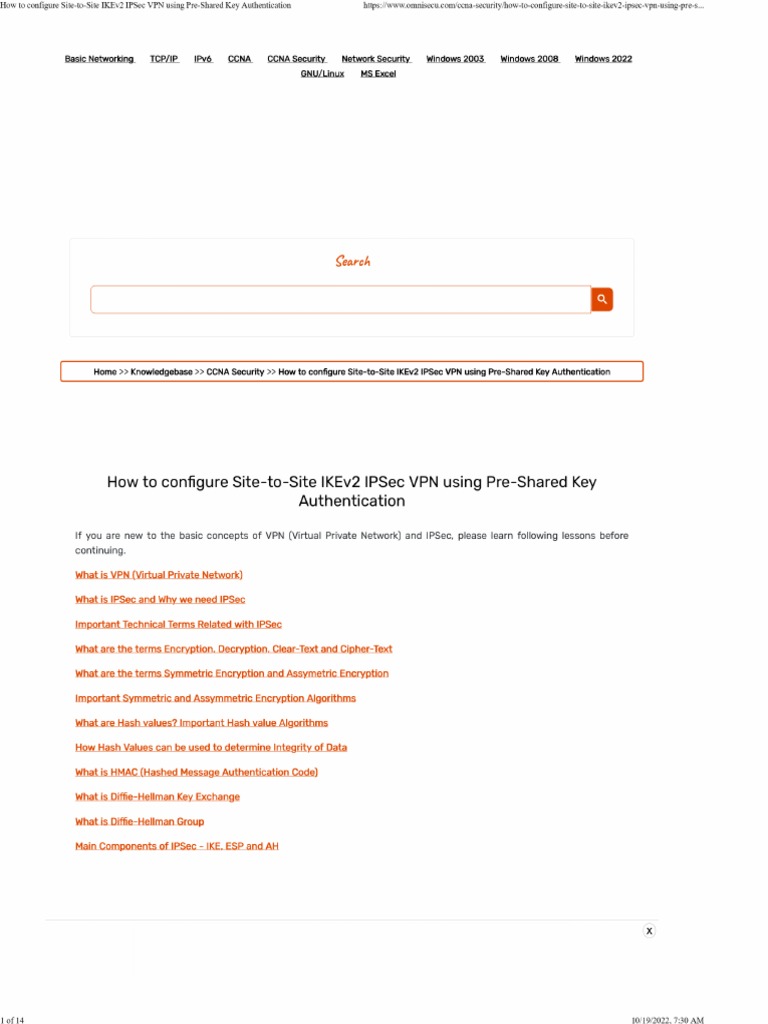 How To Configure Site-To-Site IKEv2 IPSec VPN Using Pre-Shared Key ...