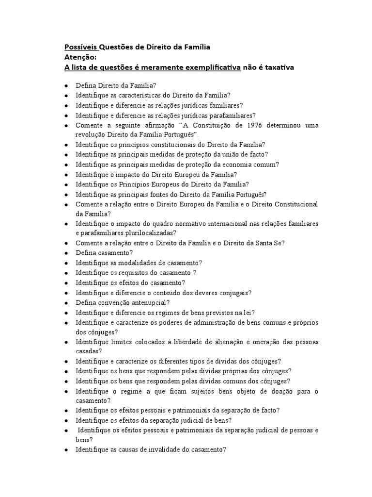 Questões de Direito Da Família | PDF | União estável | Direito de Família