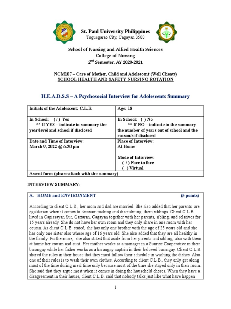 Basan_HEADSSAssessment PDF Sleep Sexually Transmitted Infection