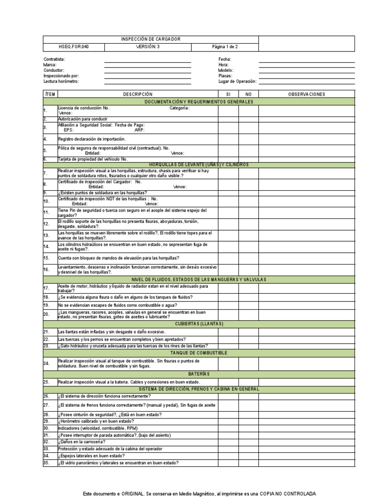 Inspection Checklist for Forklift Ensuring Safety Through Thorough