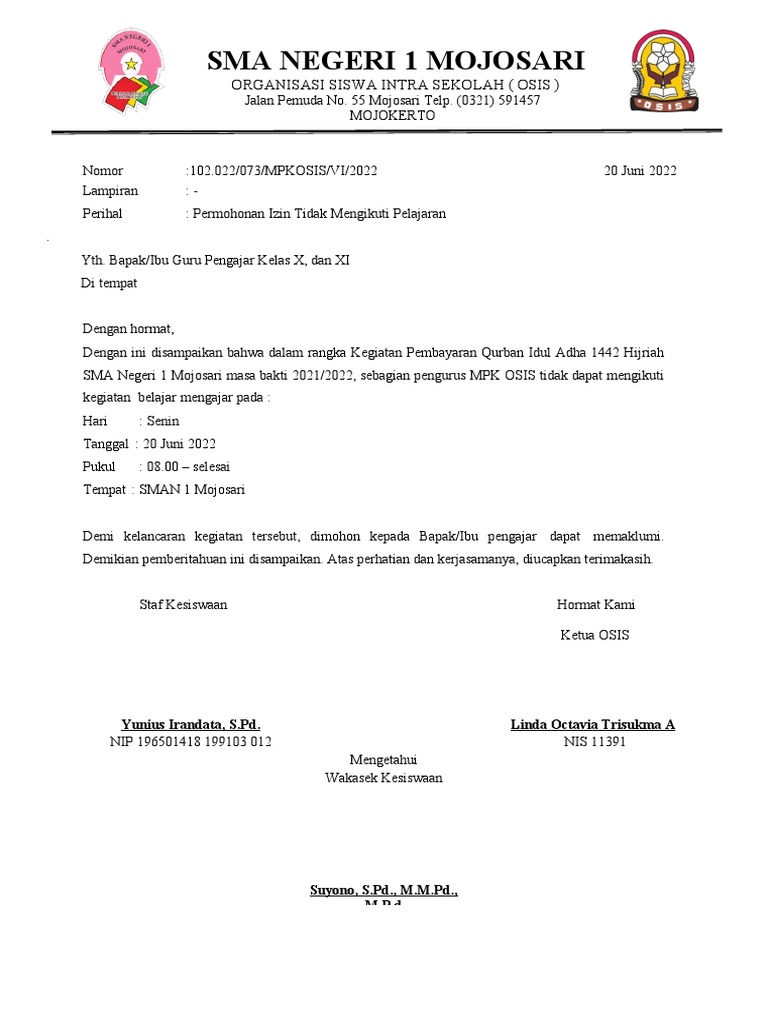 Surat Izin Idul Adha 2022 | PDF