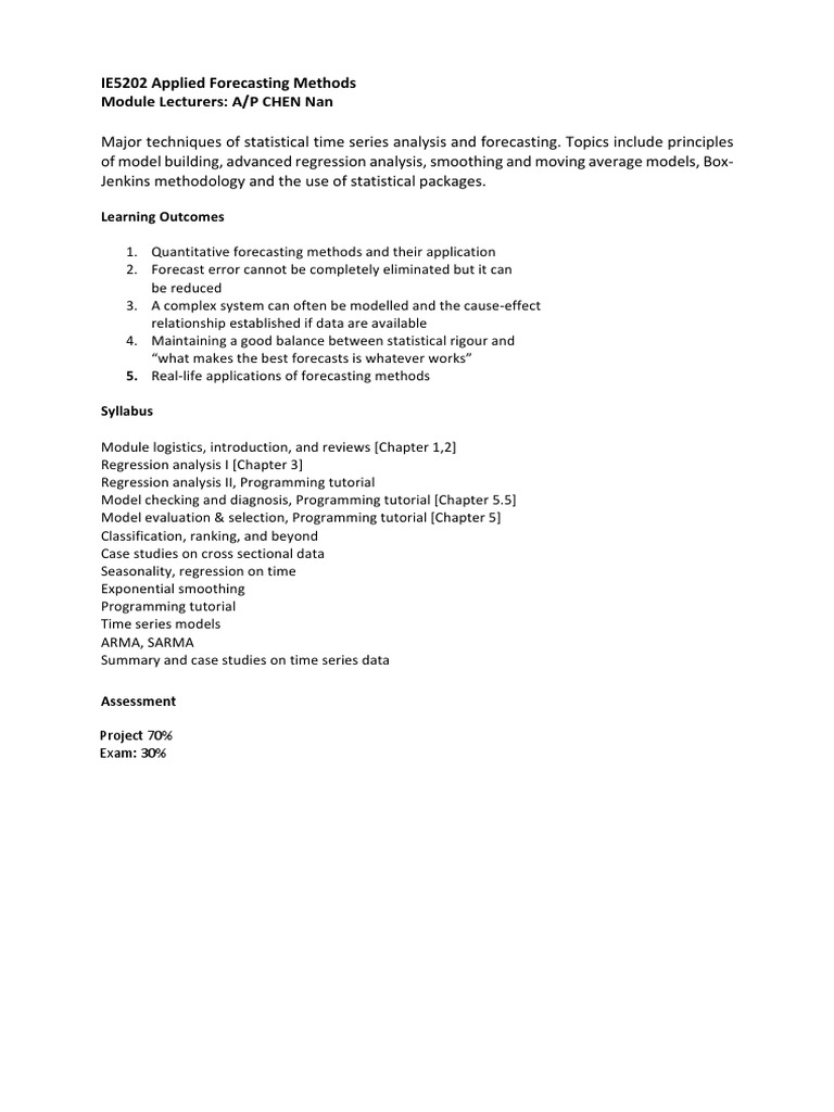IE5202 Applied Forecasting Methods | PDF