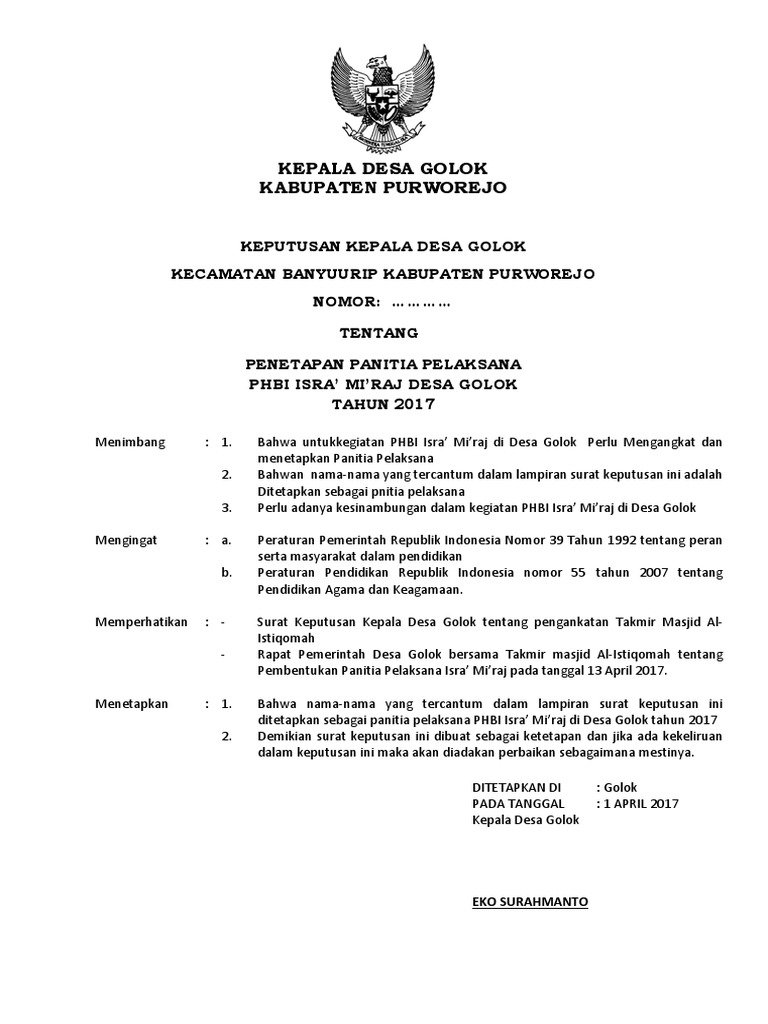 Panitia PHBI Isra' Mi'raj Desa Golok 2017 | PDF