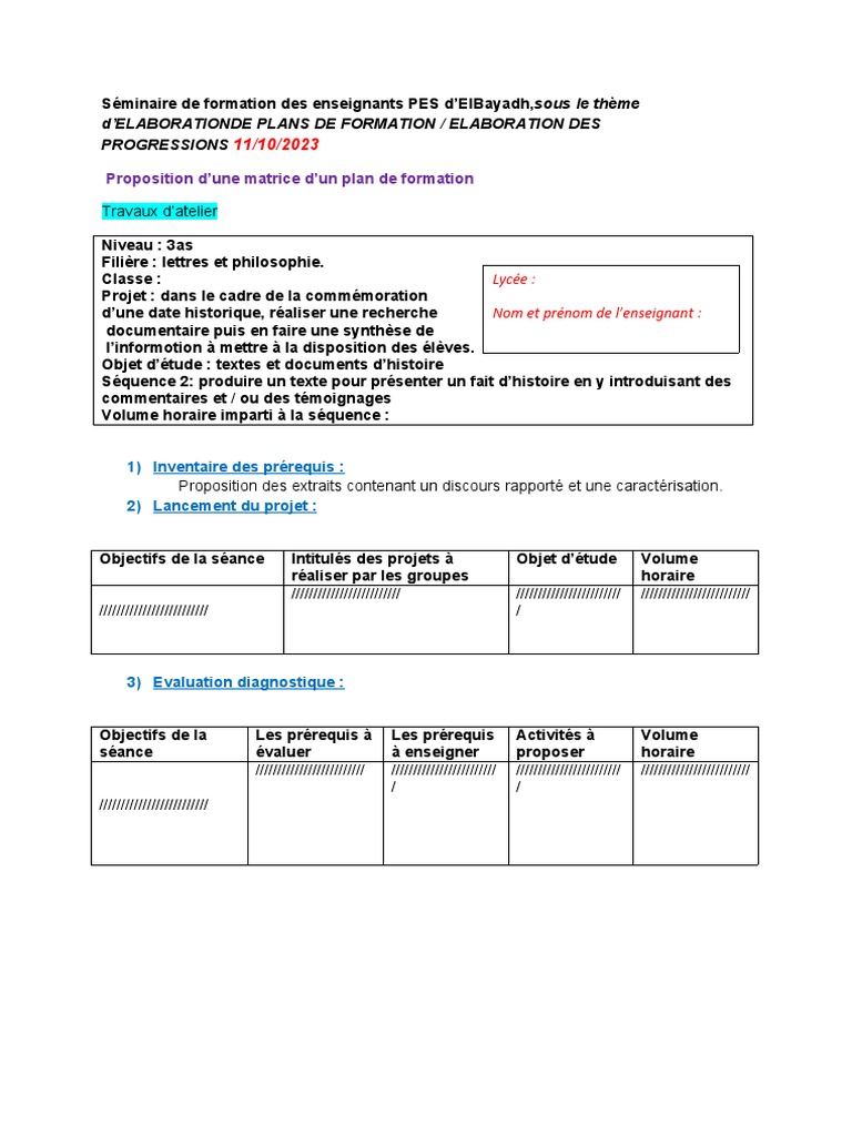 Matrice D'un Plan de Formation Mélodie (1) 2023 | PDF | Cognition