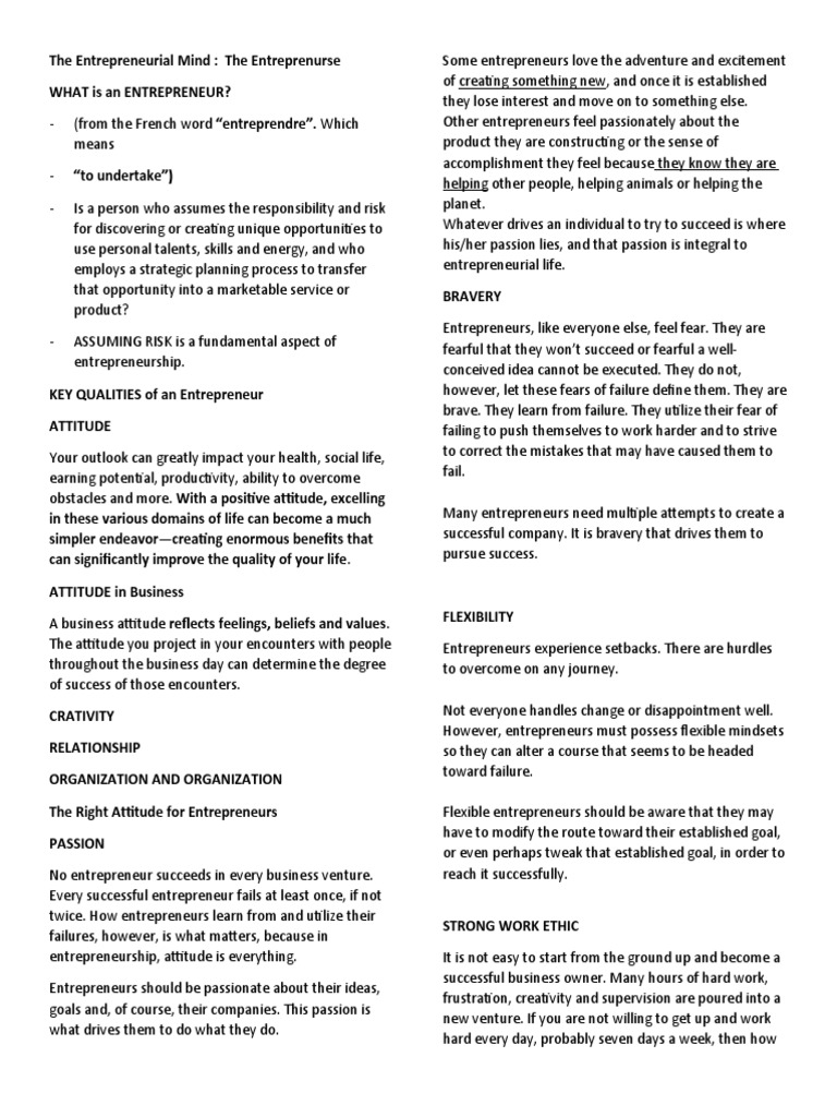 The Entrepreneurial Mind Pdf Entrepreneurship Attitude Psychology