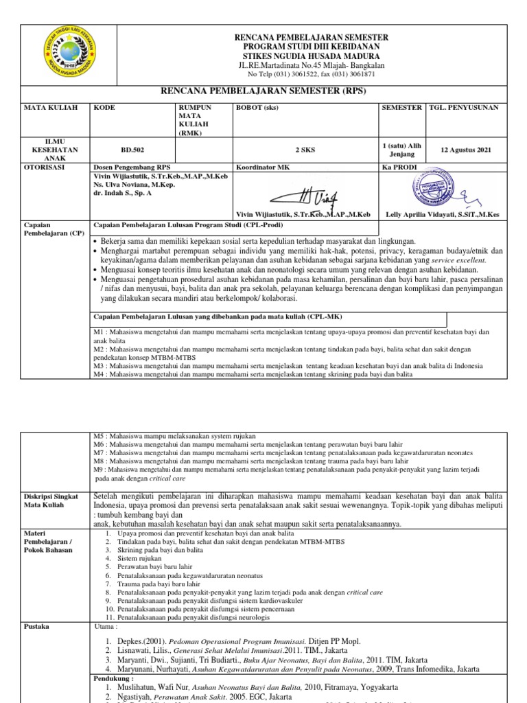 Rencana Pembelajaran Ilmu Kesehatan Anak Pdf