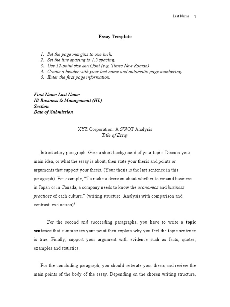 Essay Template Download Free PDF Apa Style Written Communication