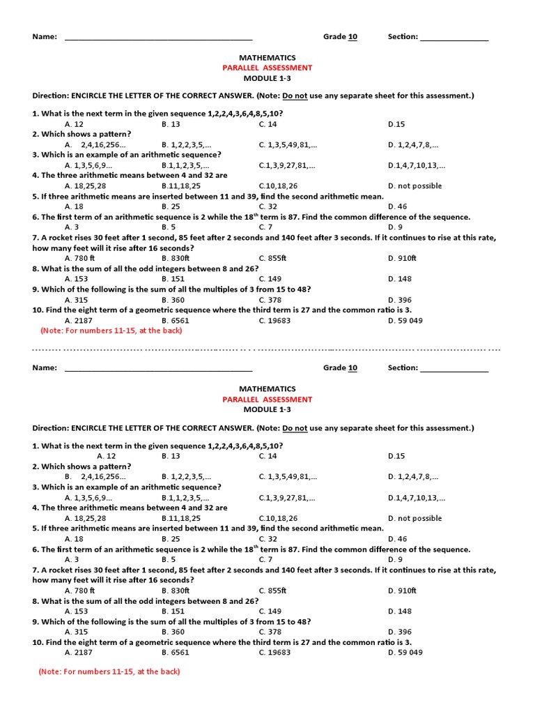 Summative Test Module 1-3 | PDF | Summation | Sequence
