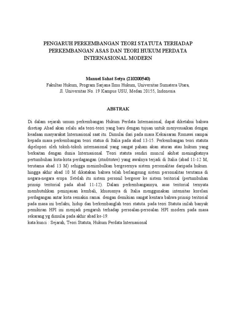 Pengaruh Perkembangan Teori Statuta Terhadap Asas Dan Teori Hukum ...