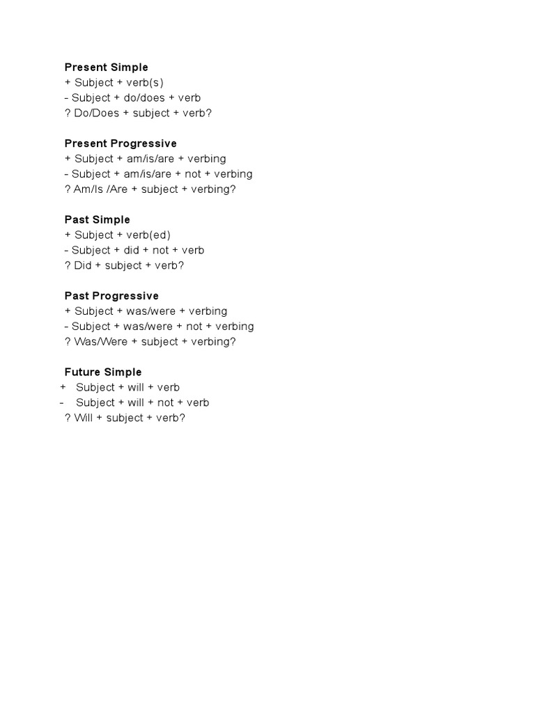 Tenses Chart For Grade 8 