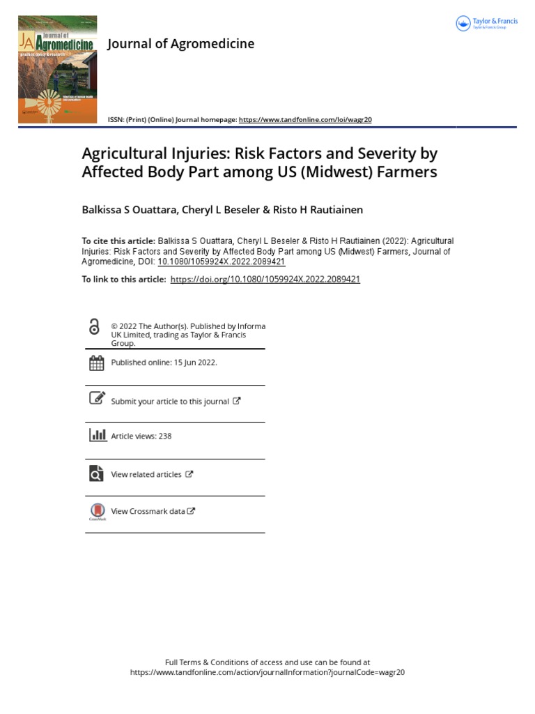 Agricultural Injuries Risk Factors and Severity by Affected Body Part