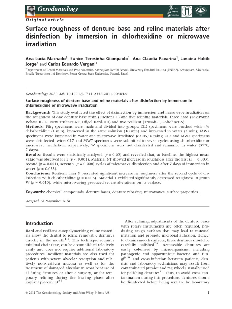 Surface Roughness of Denture Base and Reline Materials After