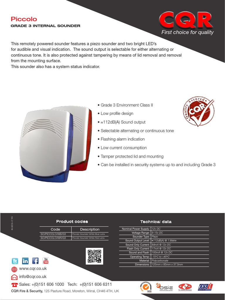 Internal Sounder Piccolo G3 | PDF | Electromagnetism | Manufactured Goods