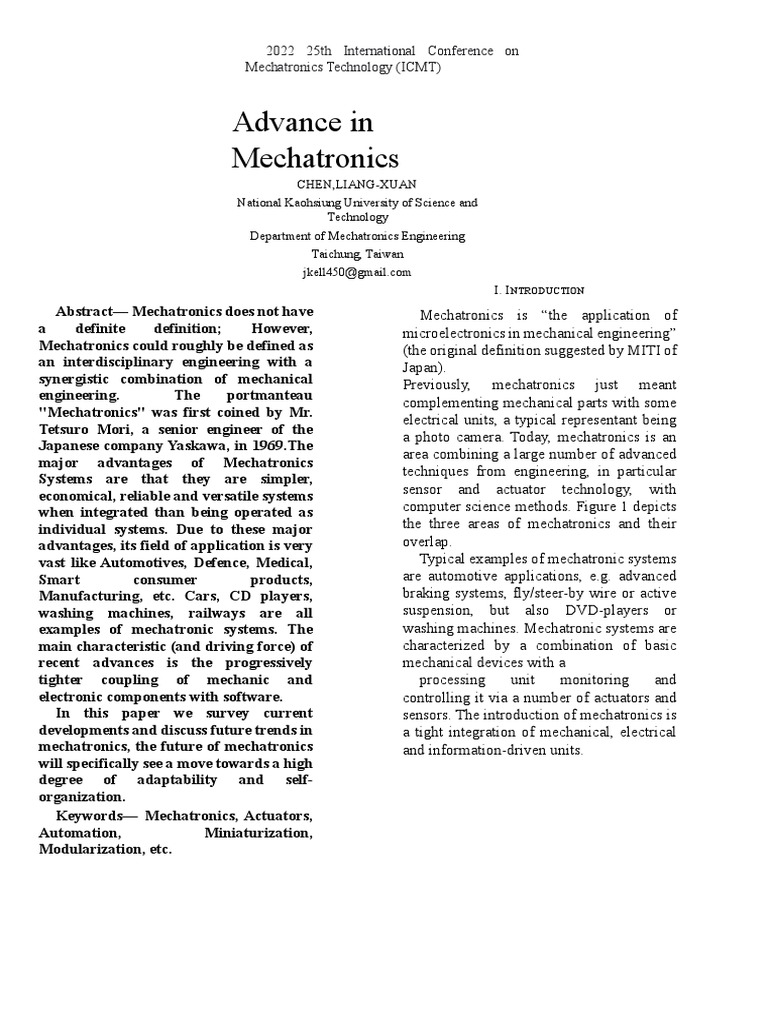 Future Trends in Mechatronics Systems | PDF | Mechatronics | Formal ...