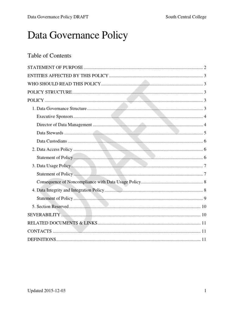 South Central College Data Governance Policy | PDF | Governance | Data