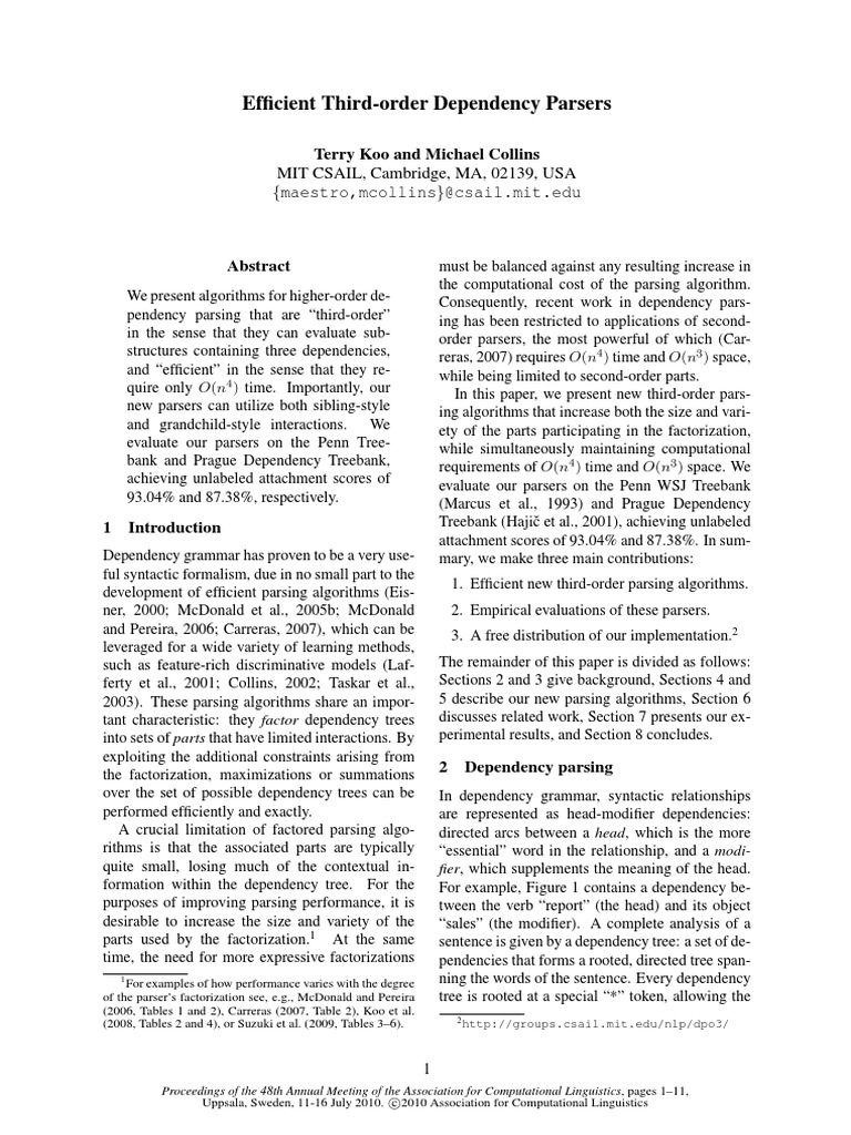 Efficient Third-Order Dependency Parsers | PDF | Parsing | Cognitive ...