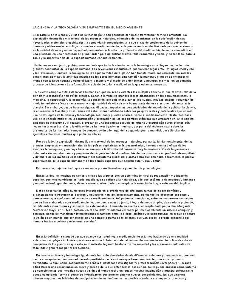 Impacto de Ciencia y Tecnología en el Medio Ambiente | PDF | Entorno ...