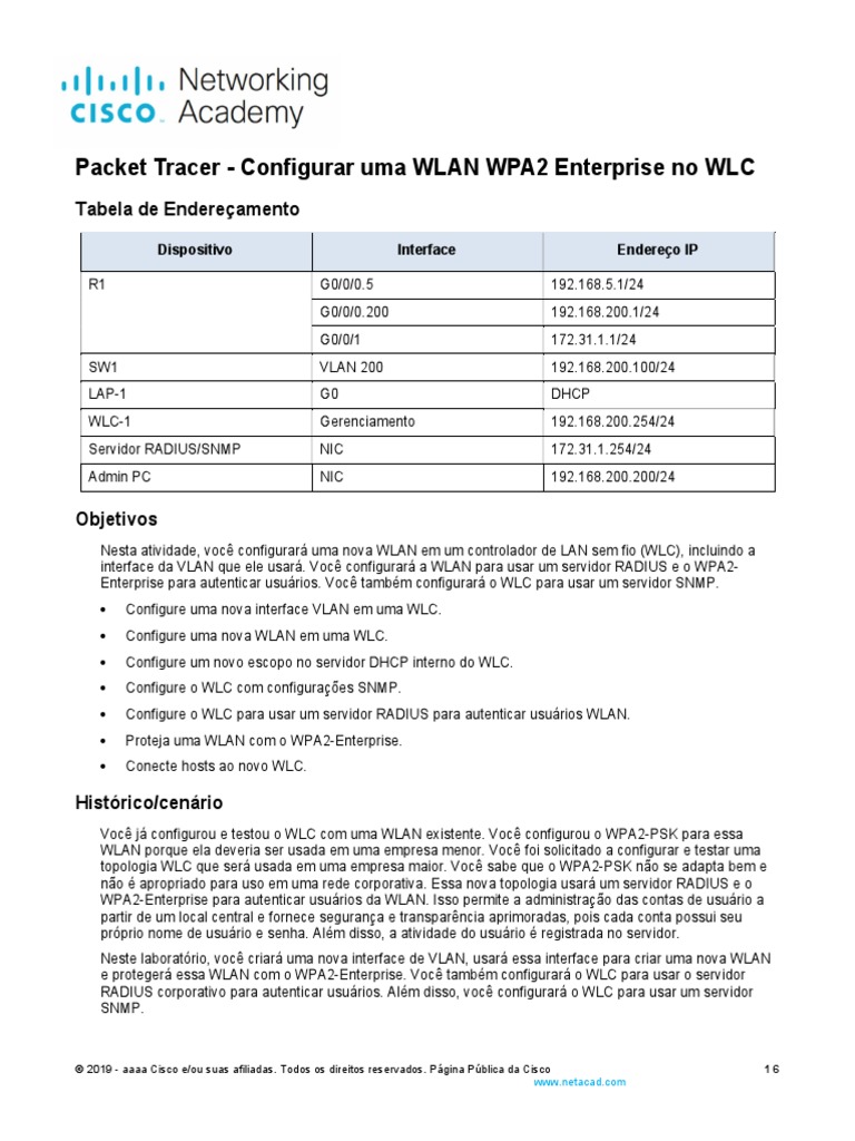 Configuração de WLAN WPA2 Enterprise no WLC | PDF | Raio | Rede de ...