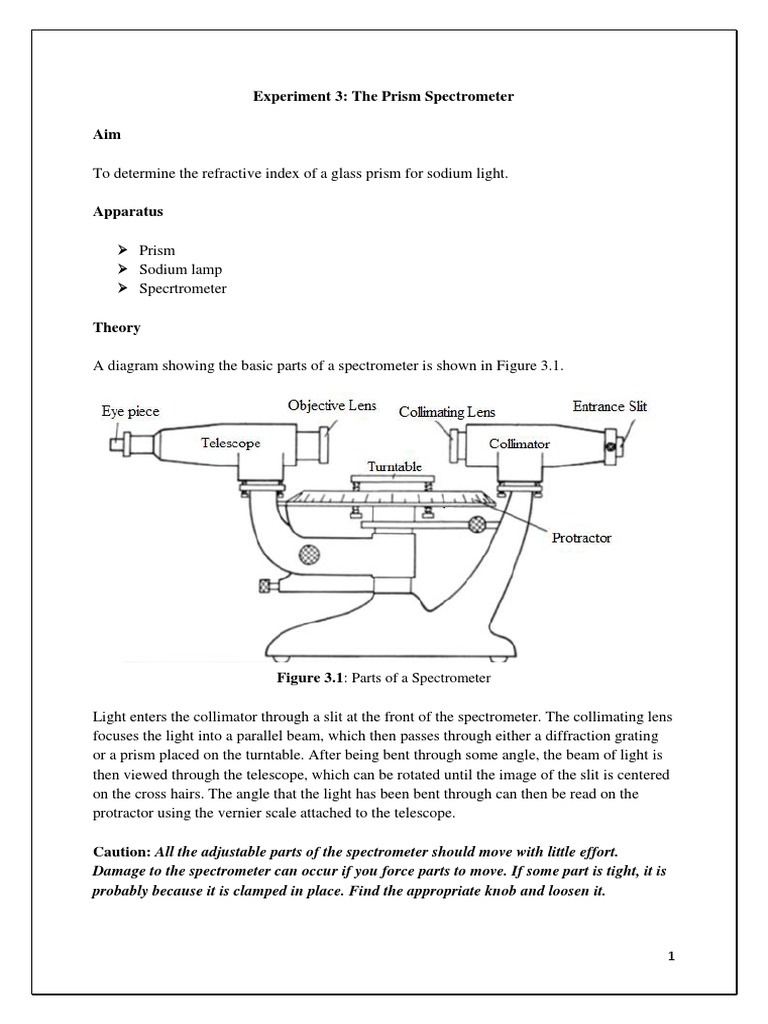 Experiment 3 Prism Spectrometer PDF Prism Refractive Index