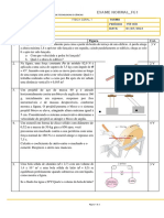 Exame de Física Geral 1 com 6 questões sobre movimento, forças e termodinâmica