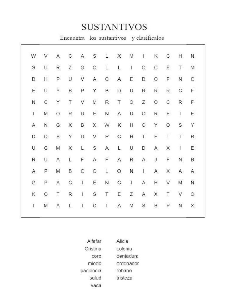 Sopa de Letras Sustantivo | PDF