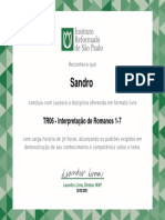 Sandro TR06 8211 Prova Final Certificado de Conclusao Instituto Reformado de Sao Paulo