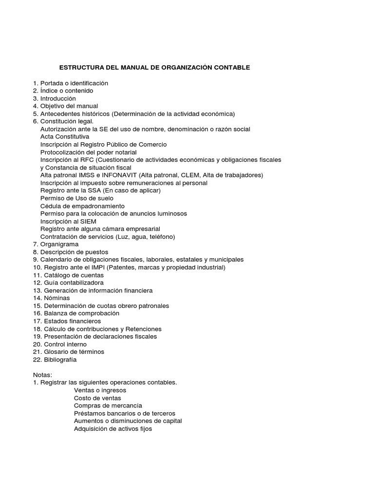 Contenido Del Manual de Organización Contable | PDF | Salario ...