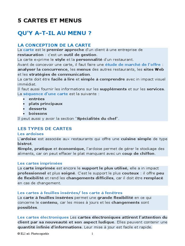 Gourmet Module 5 Cartes Et Menus | PDF | Repas | Buffet