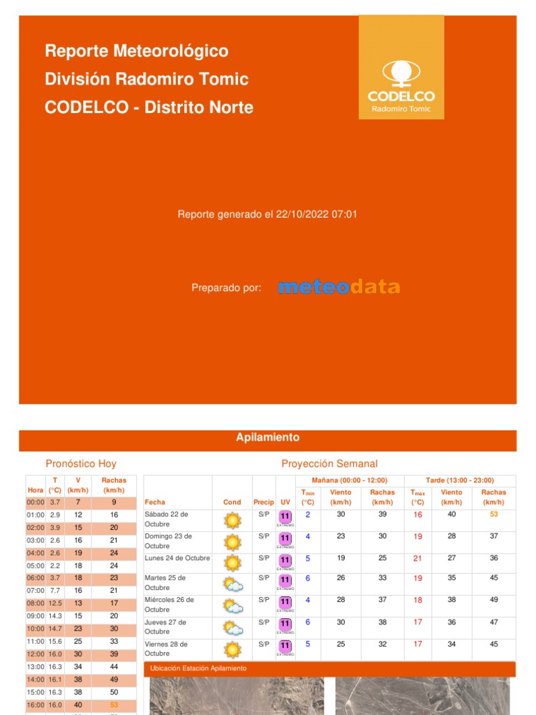Reporte meteorológico semanal de múltiples estaciones en la División Radomiro Tomic de CODELCO | PDF