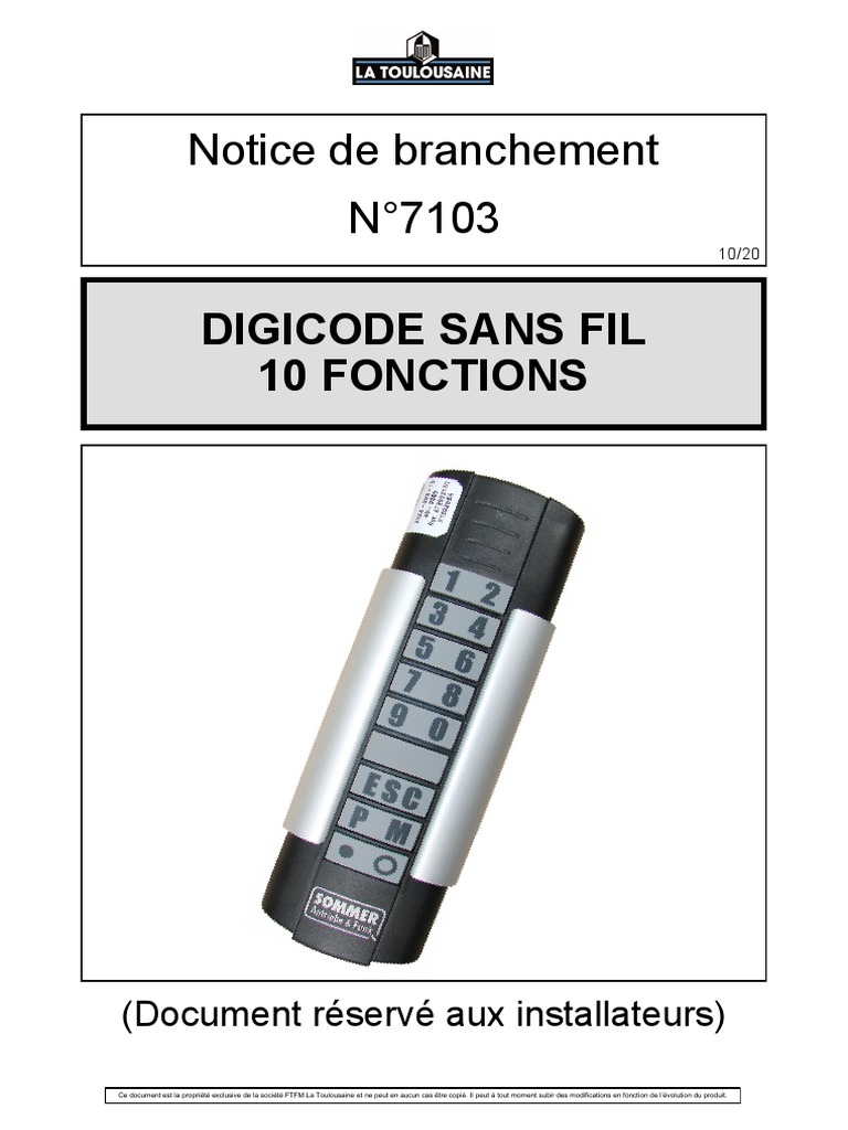 Branchement Digicode Sans Fil 10 Fonctions | PDF | Sécurité | Biens ...