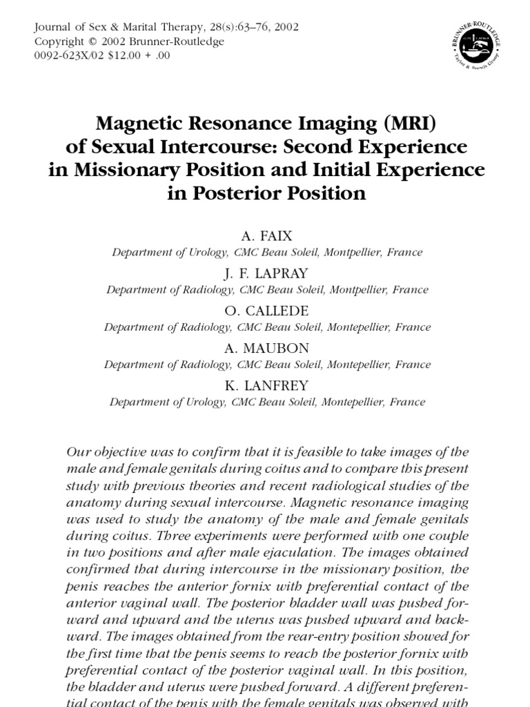 Magnetic Resonance Imaging (MRI) of Sexual Intercourse | PDF | Vagina ...