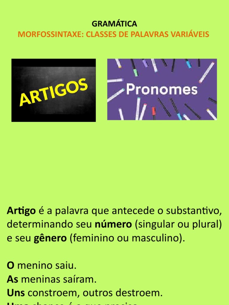 GRAMÁTICA - Classes de Palavras Artigo e Pronome. | PDF | Pronome ...