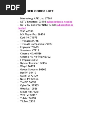 Downloader Codes List | PDF | Mobile App | Mobile Linux