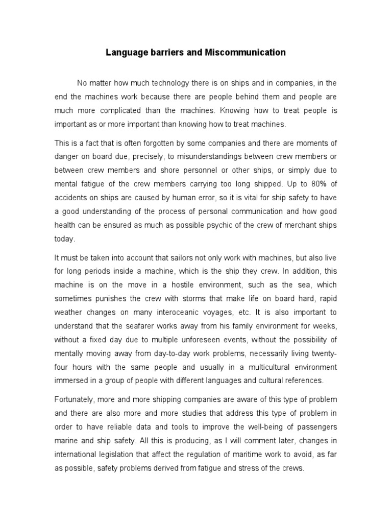 Language Barriers PDF Communication Ships