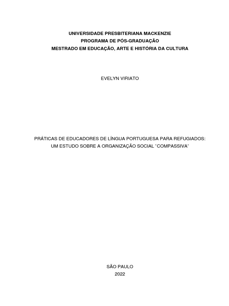 PDF) (DISSERTAÇÃO) SUBSÍDIOS PARA O PLANEJAMENTO DE CURSOS DE PORTUGUÊS  COMO LÍNGUA DE ACOLHIMENTO PARA IMIGRANTES DESLOCADOS FORÇADOS NO BRASIL