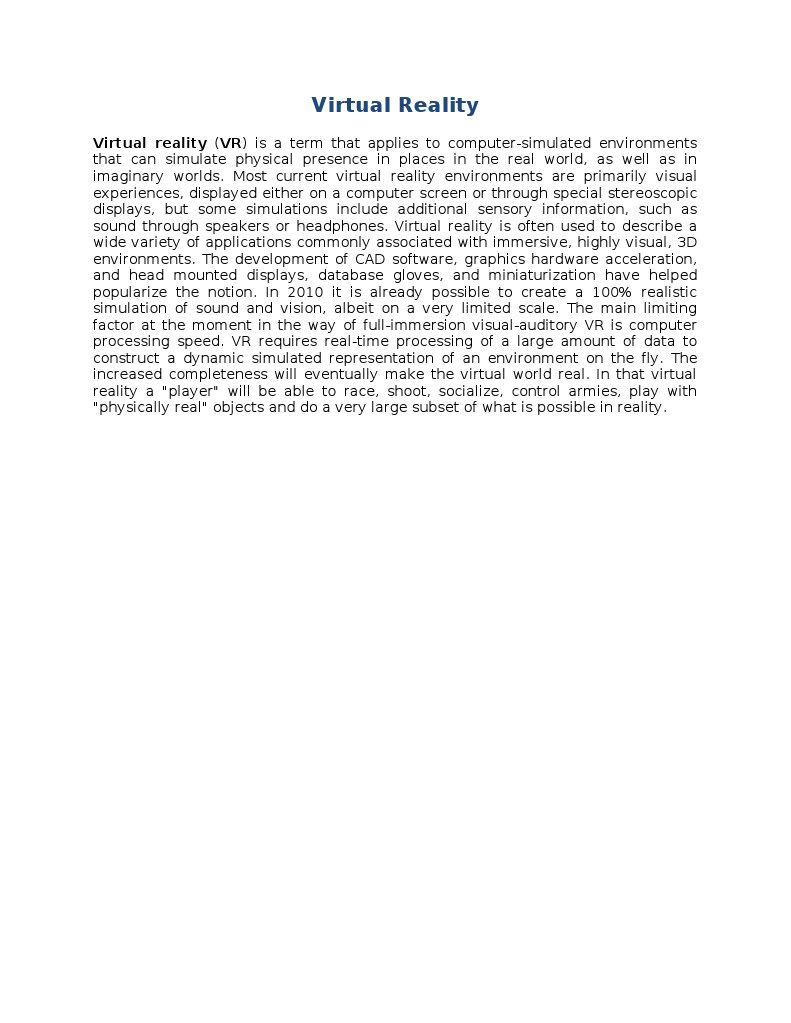 Understanding Virtual Reality Technology | PDF | Virtual Reality ...
