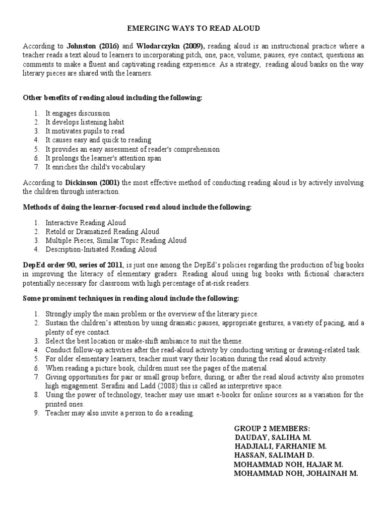 Emerging ways to read aloud pdf learning methods learning