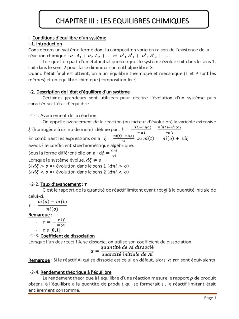 Chapitre III - Equilibres Chimiques | PDF | Équilibre chimique | Règle ...