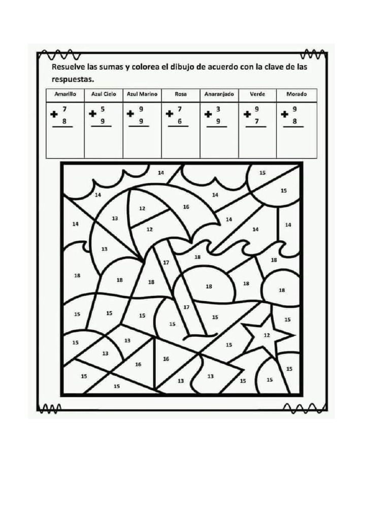 Sumas Y Restas Para Colorear Pdf