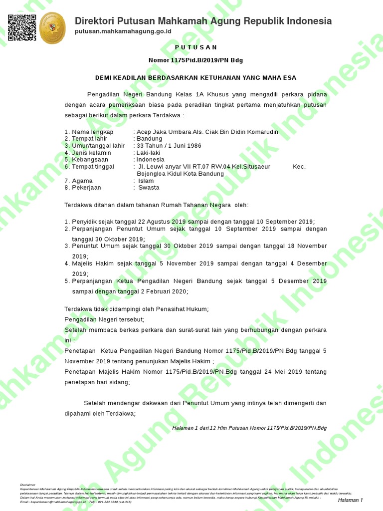 Putusan 1175 Pid.b 2019 PN BDG 20201016 | PDF