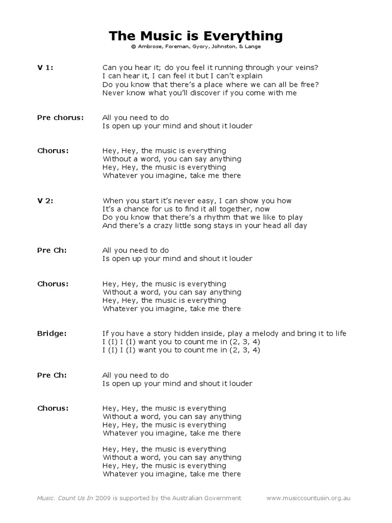 The Music Is Everything Lyrics PDF