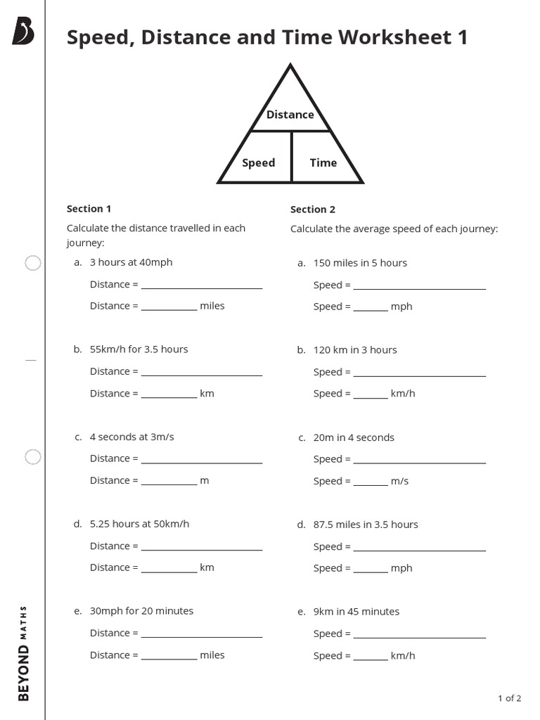 Worksheet 1 Speed Distance and Time | PDF | Speed | Mechanics