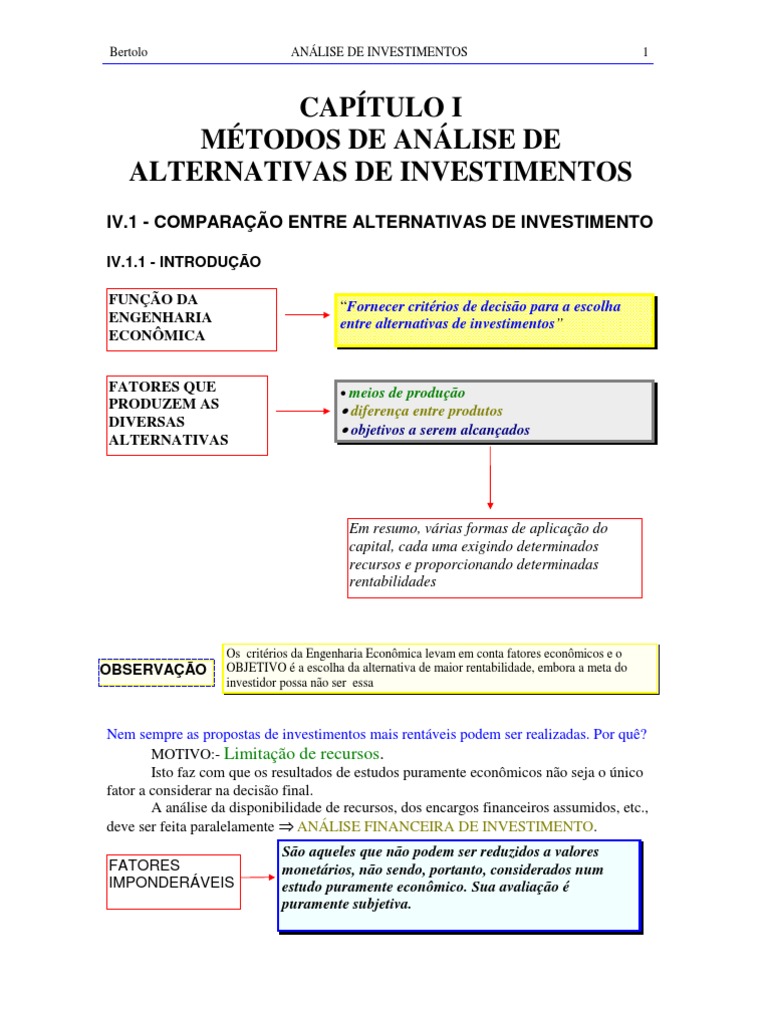 Análise de Alternativas de Investimentos - Métodos | PDF ...